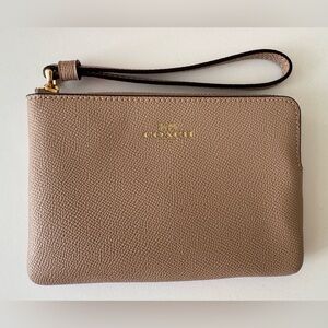 Coach dark stone Textured Corner Zip Wristlet with Strap